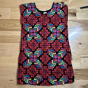 J. Marie Embroidered Geometric Patterned Oversized Dress w/Pockets | Size Small